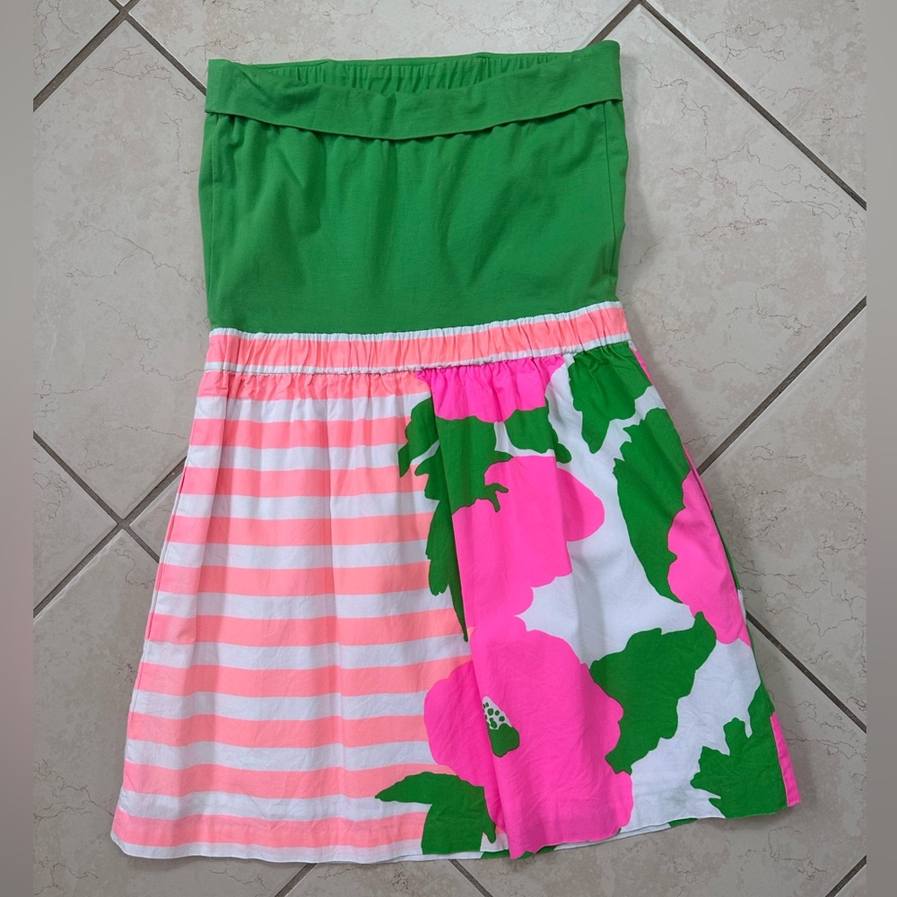 Lilly Pulitzer Green and Pink Strapless Mini Dress - Picture 2 of 8
